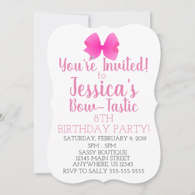 Invitación La fiesta de cumpleaños de Bow-Tastic, una chica r (Anverso)