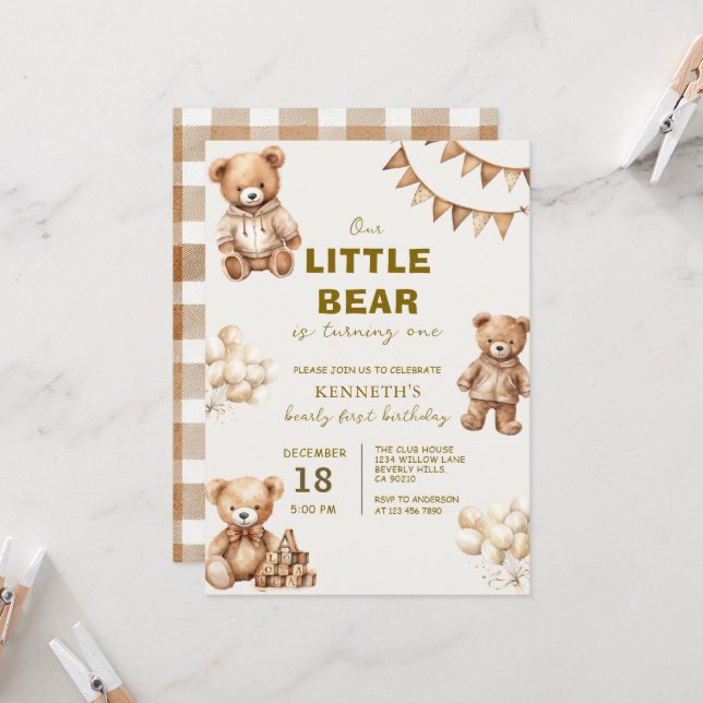 Invitación La fiesta de cumpleaños de Brown Little Bear es su (Anverso/Reverso In Situ)