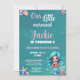 Invitación La fiesta de cumpleaños de la sirena, alegre y col