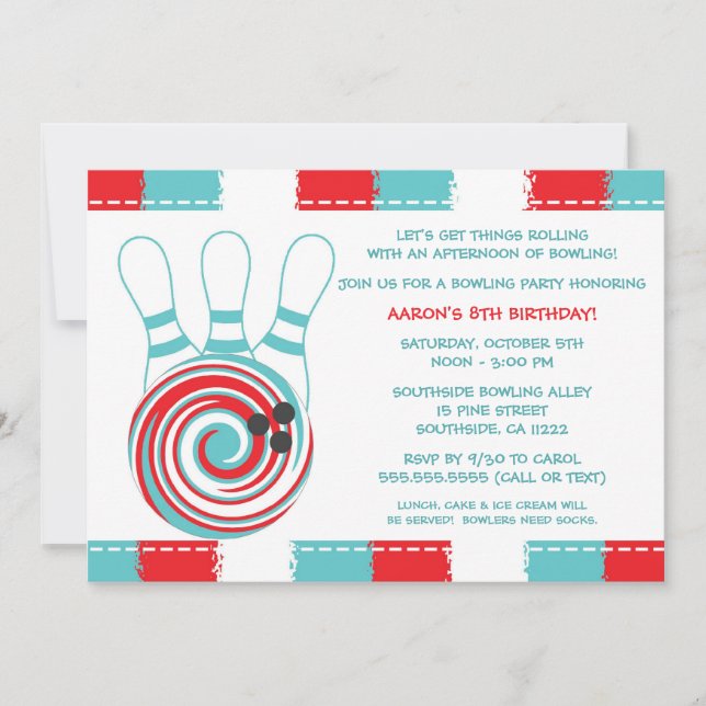 Invitación La fiesta de cumpleaños de los bolos (Anverso)