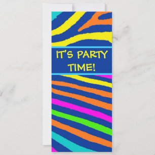 Invitación La fiesta de cumpleaños de Neon bright Zebra strip