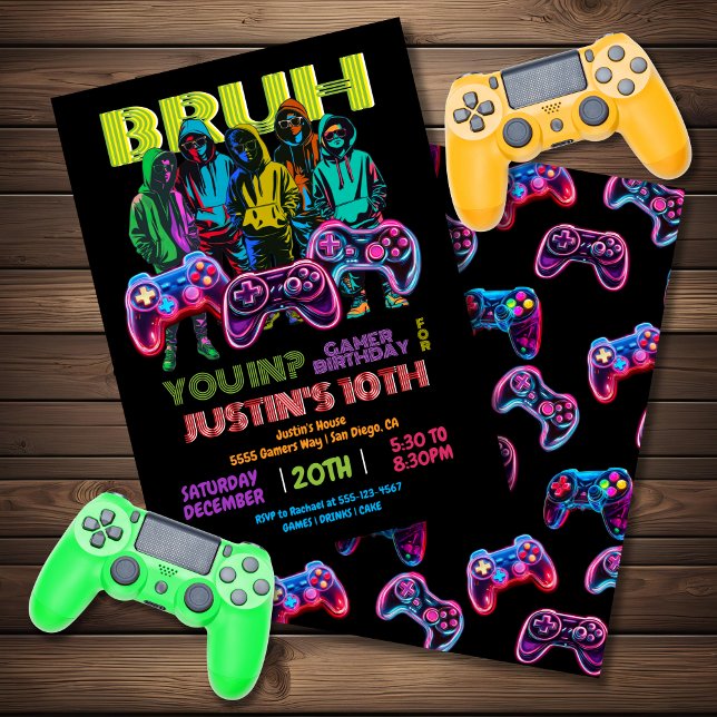 Invitación La fiesta de cumpleaños de Neon Video Gamer te hac (Subido por el creador)