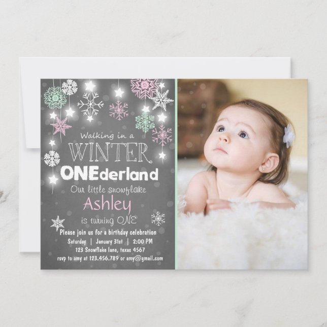 Invitación La fiesta de cumpleaños de Onederland del invierno (Anverso)