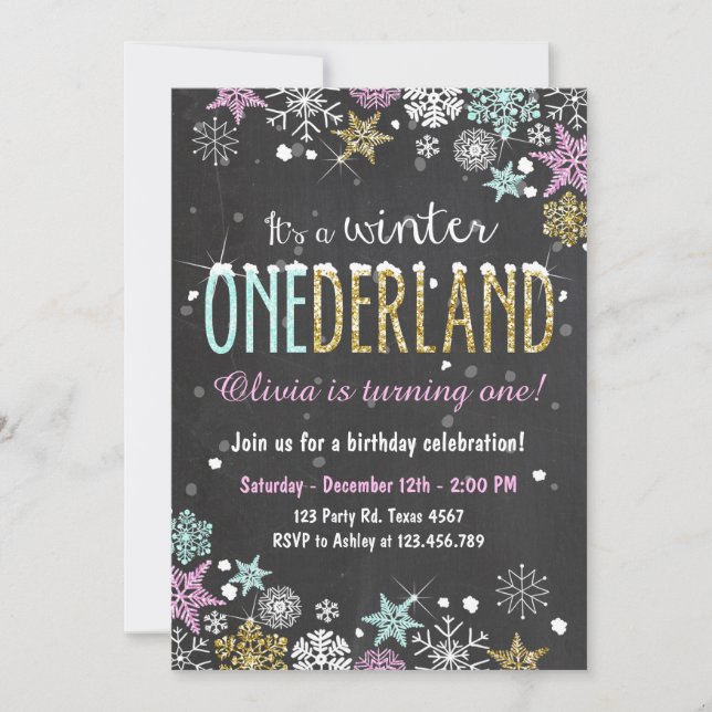 Invitación La fiesta de cumpleaños de Onederland del invierno (Anverso)