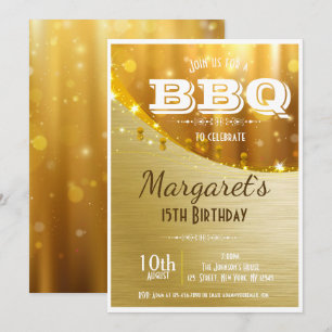 Invitación La fiesta de cumpleaños de oro elegante del Bbq