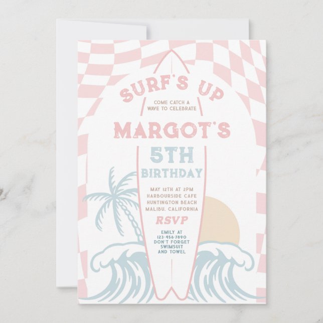 Invitación La fiesta de cumpleaños de Surf en Surfboard Beach (Anverso)