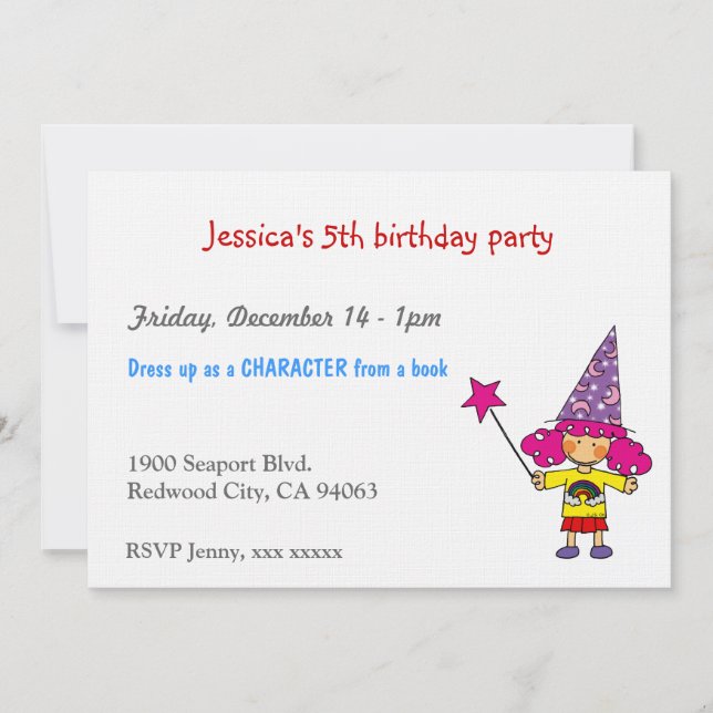 Invitación La fiesta de cumpleaños de un pequeño mago (Anverso)