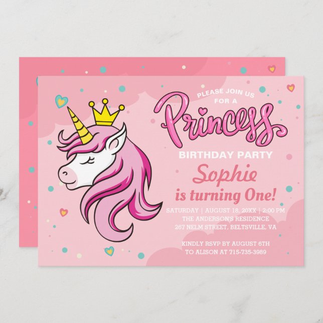 Invitación La fiesta de cumpleaños del bebé de la princesa un (Anverso / Reverso)