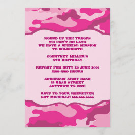 Invitación La fiesta de cumpleaños del camuflaje de las rosas