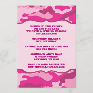 Invitación La fiesta de cumpleaños del camuflaje de las rosas