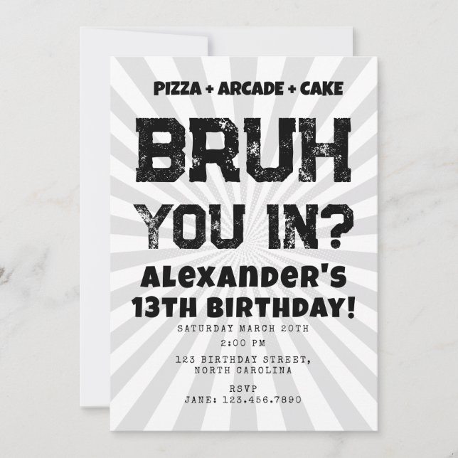 Invitación La fiesta de cumpleaños del chico Bruh Boy Adolesc (Anverso)