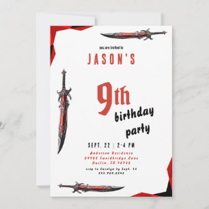 Invitación La fiesta de cumpleaños del chico de la espada roj