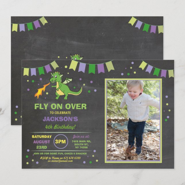 Invitación La fiesta de cumpleaños del dragón invita a la (Anverso / Reverso)