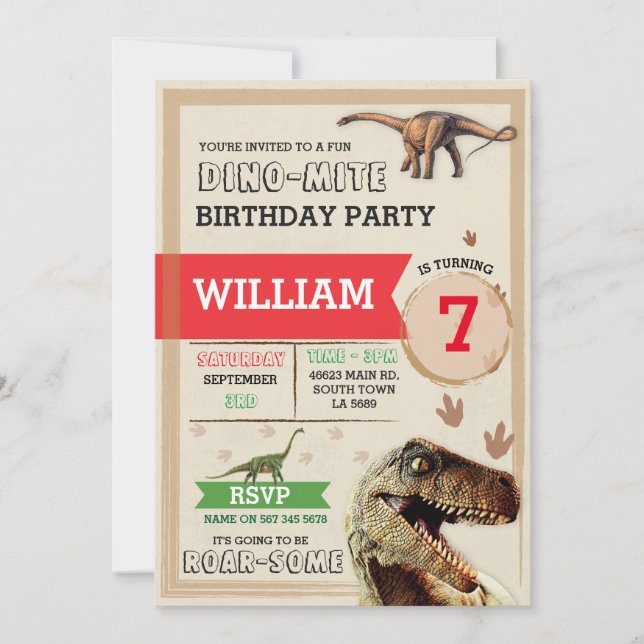 Invitación La fiesta de cumpleaños del empuje del dinosaurio (Anverso)