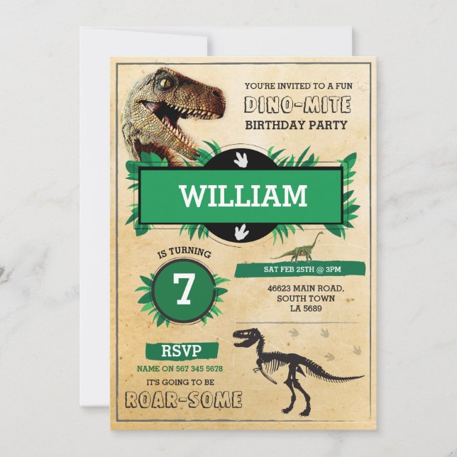 Invitación La fiesta de cumpleaños del empuje del dinosaurio (Anverso)