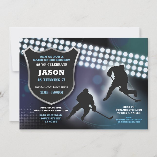 Invitación La fiesta de cumpleaños del hockey sobre hielo se (Anverso)
