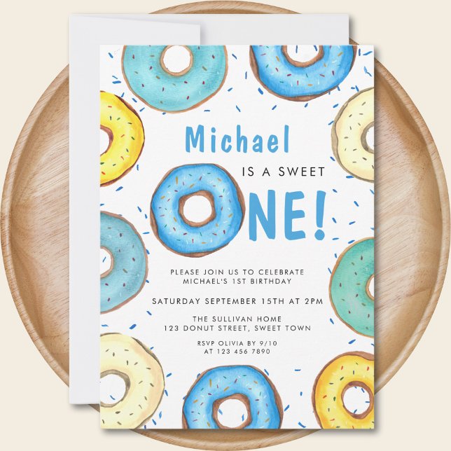 Invitación La fiesta de cumpleaños del niño de Blue Donut (Subido por el creador)