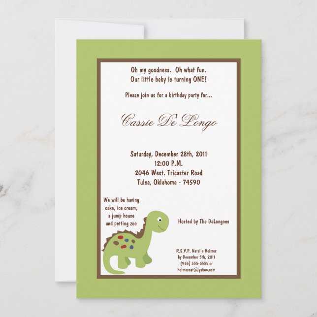 Invitación la fiesta de cumpleaños del pájaro del dinosaurio (Anverso)
