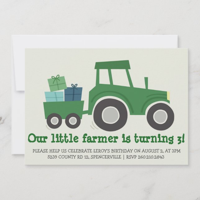 Invitación La fiesta de cumpleaños del tractor invita (Anverso)