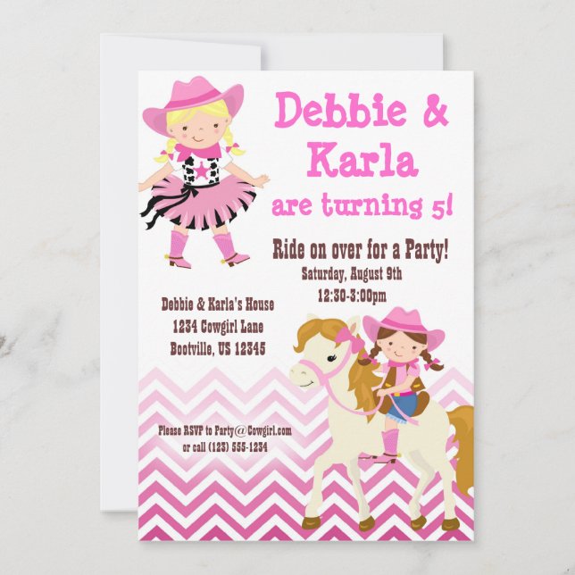 Invitación La fiesta de cumpleaños gemela rosada de las (Anverso)