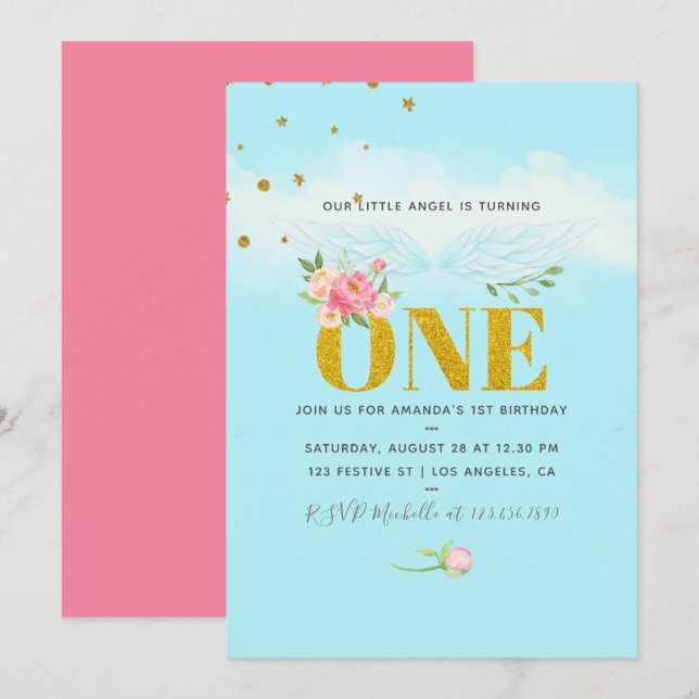 Invitación La fiesta de cumpleaños número 1 de nuestra pequeñ (Anverso / Reverso)