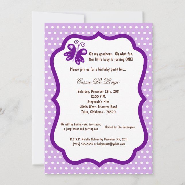 Invitación la fiesta de cumpleaños purpúrea clara de la (Anverso)