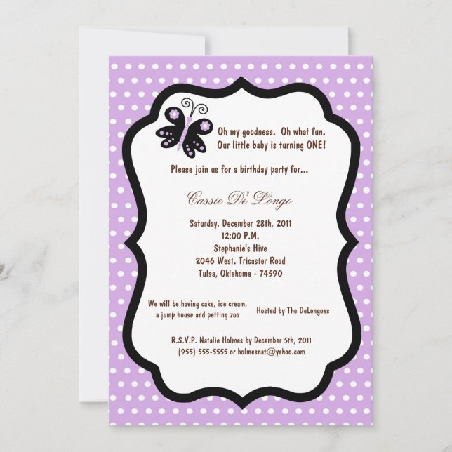 Invitación la fiesta de cumpleaños purpúrea clara de la (Anverso)