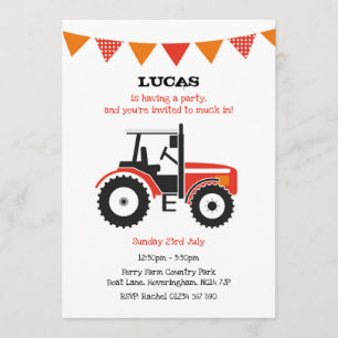 Invitación La fiesta de cumpleaños roja del tractor invita