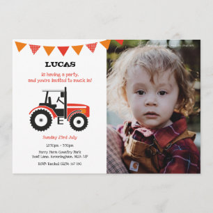 Invitación La fiesta de cumpleaños roja del tractor invita