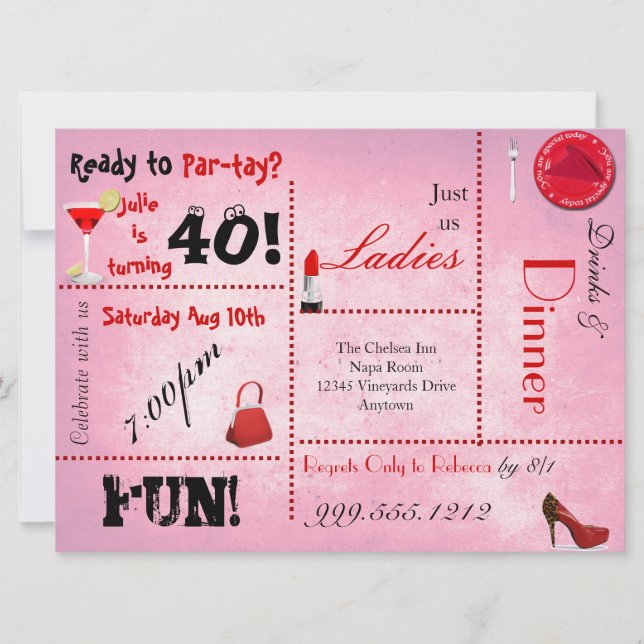 Invitación La fiesta de cumpleaños roja y rosada de encargo (Anverso)