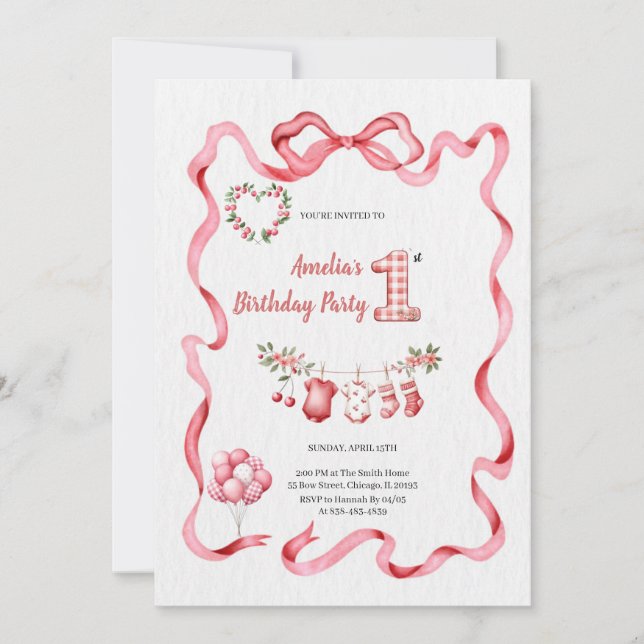 INVITACIÓN LA FIESTA DE CUMPLEAÑOS ROSA MÁS MONA (Anverso)
