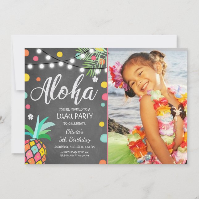 Invitación La fiesta de cumpleaños tropical de la hawaiana (Anverso)