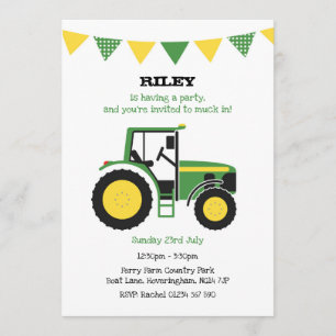 Invitación La fiesta de cumpleaños verde del tractor invita