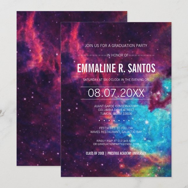 Invitación La fiesta de graduación colorida de la galaxia (Anverso / Reverso)