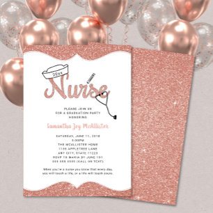 Invitación La fiesta de graduación de la enfermera, purpurina