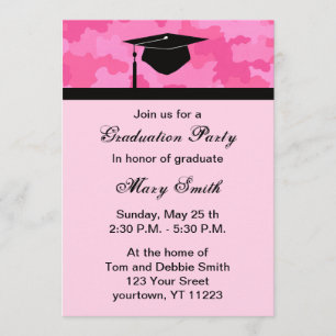 Invitación La fiesta de graduación del camuflaje del rosa del
