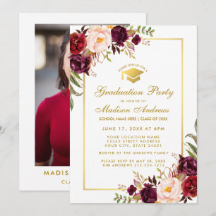 Invitación La fiesta de graduación floral del oro invita - a