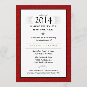 Invitación La fiesta de graduación formal negra y blanca roja