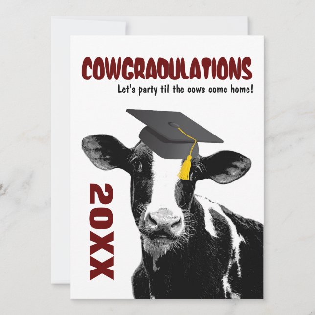 Invitación La fiesta de graduación invita - a la vaca (Anverso)