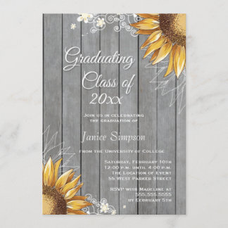 Invitación La fiesta de graduación rústica de los girasoles