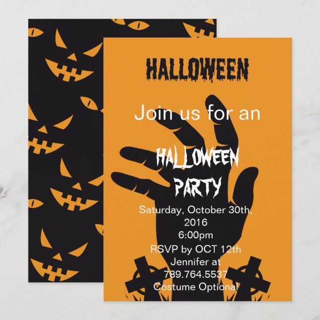 Invitación La fiesta de Halloween a mano (Anverso / Reverso)