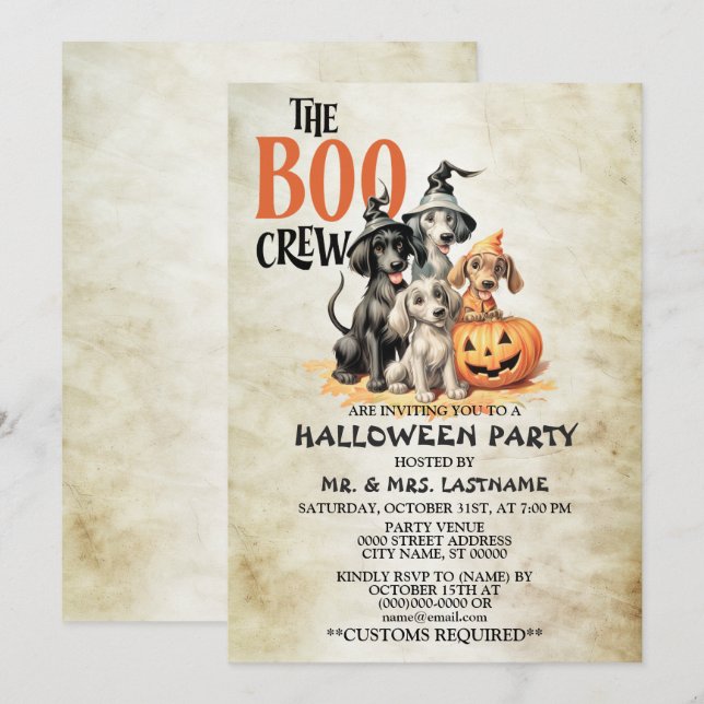 Invitación La fiesta de Halloween da miedo a los perros (Anverso / Reverso)