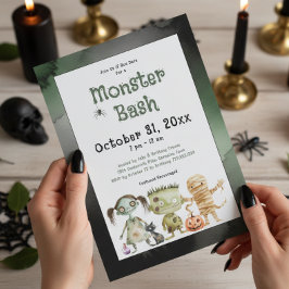 Invitación La fiesta de Halloween de Bash, un monstruo espelu