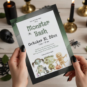 Invitación La fiesta de Halloween de Bash, un monstruo espelu