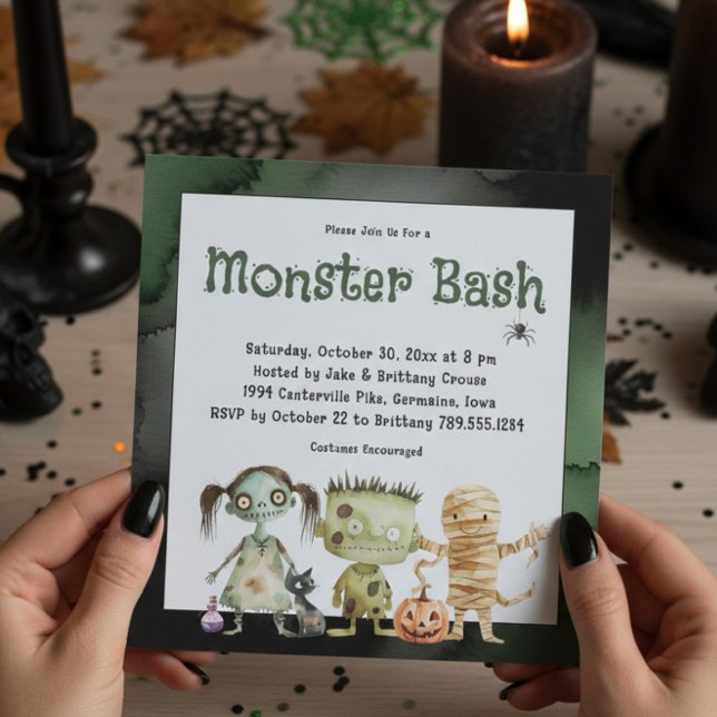 Invitación La fiesta de Halloween de Bash, un monstruo espelu (Subido por el creador)