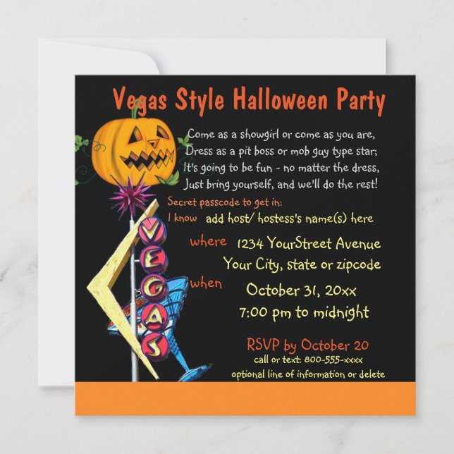 Invitación La fiesta de Halloween de Las Vegas (Anverso)