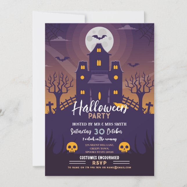 Invitación La fiesta de Halloween enconó el cráneo de la casa (Anverso)