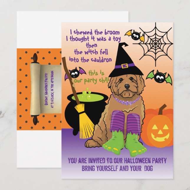 Invitación La fiesta de Halloween se viste y trae a tu perro (Anverso / Reverso)