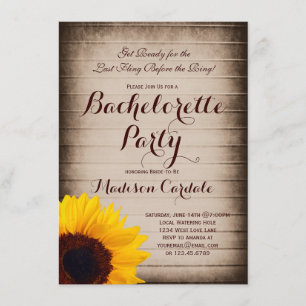 Invitación La fiesta de la Bachelorette de Girasol de Madera