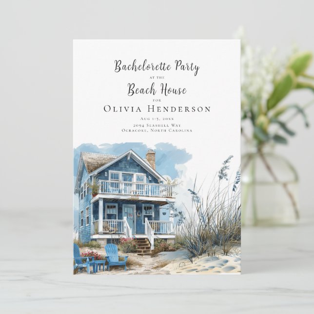 Invitación La fiesta de la soltera en el Beach House (Anverso de pie)